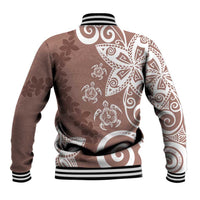 Polynesia Baseball Jacket Brown Tribal Turtle Floral Pattern