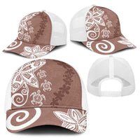 Polynesia Baseball Net Cap Brown Tribal Turtle Floral Pattern - Polynesian Pride