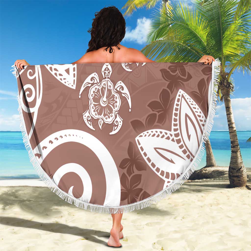 Polynesia Beach Blanket Brown Tribal Turtle Floral Pattern
