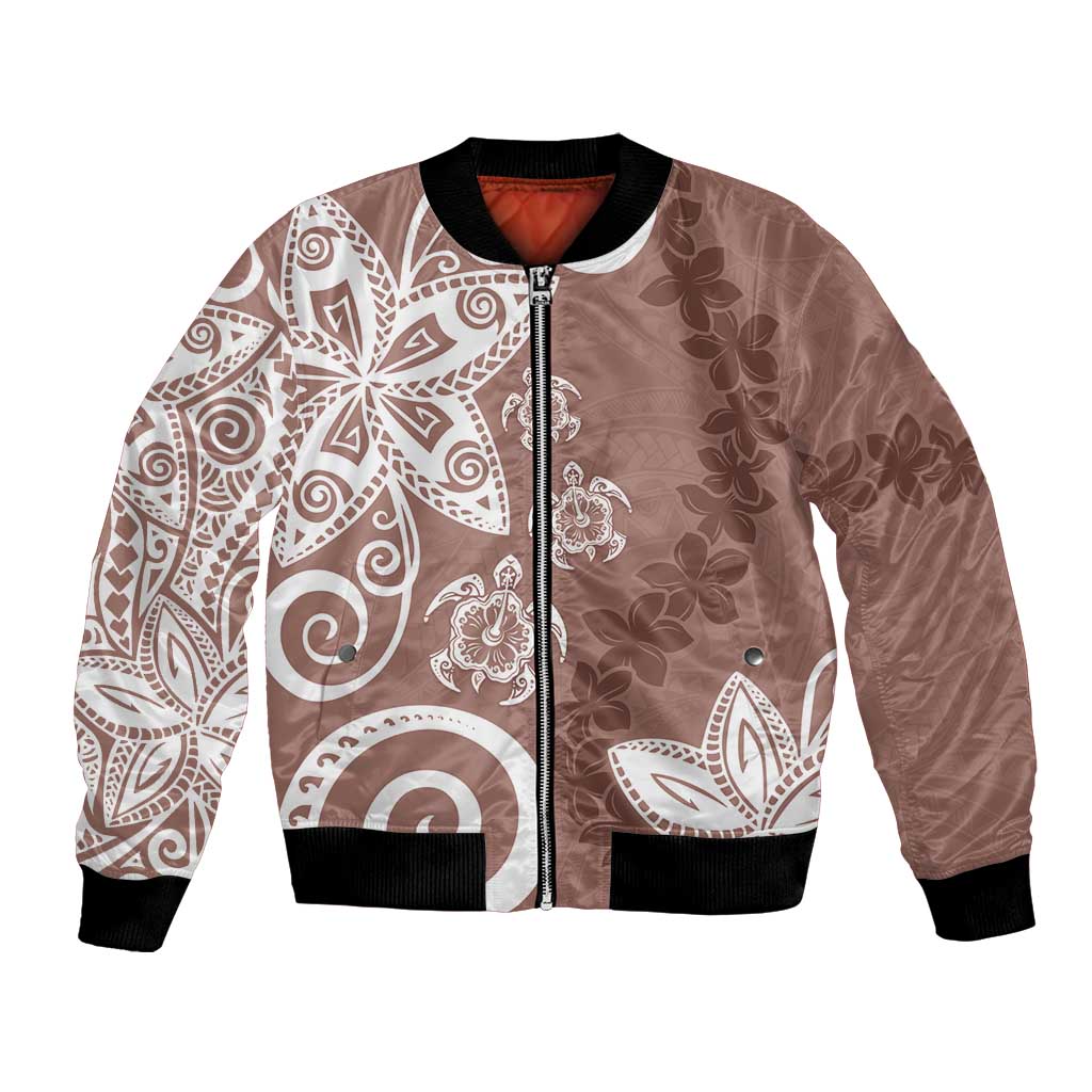 Polynesia Bomber Jacket Brown Tribal Turtle Floral Pattern LT05 Unisex Brown - Polynesian Pride