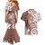 Polynesia Couples Matching Mermaid Dress and Hawaiian Shirt Brown Tribal Turtle Floral Pattern