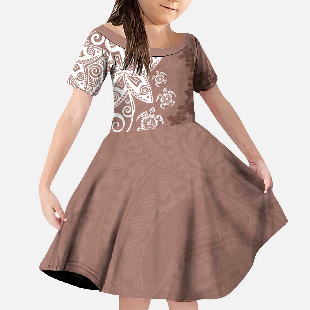 Polynesia Family Matching Mermaid Dress and Hawaiian Shirt Brown Tribal Turtle Floral Pattern LT05 Daughter's Dress Brown - Polynesian Pride