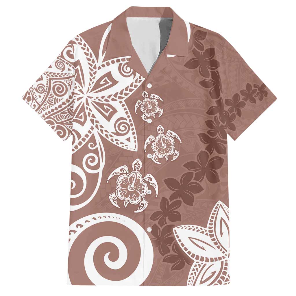 Polynesia Family Matching Short Sleeve Bodycon Dress and Hawaiian Shirt Brown Tribal Turtle Floral Pattern