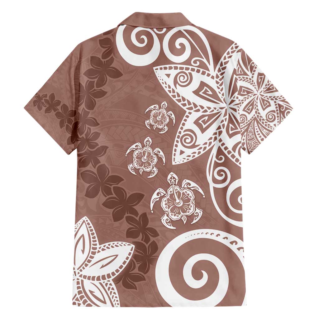 Polynesia Family Matching Short Sleeve Bodycon Dress and Hawaiian Shirt Brown Tribal Turtle Floral Pattern