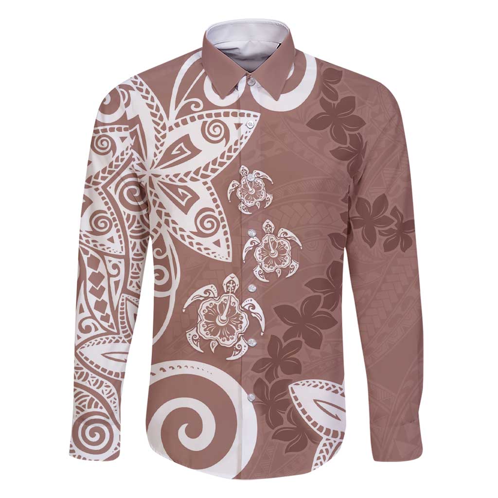 Polynesia Family Matching Short Sleeve Bodycon Dress and Hawaiian Shirt Brown Tribal Turtle Floral Pattern