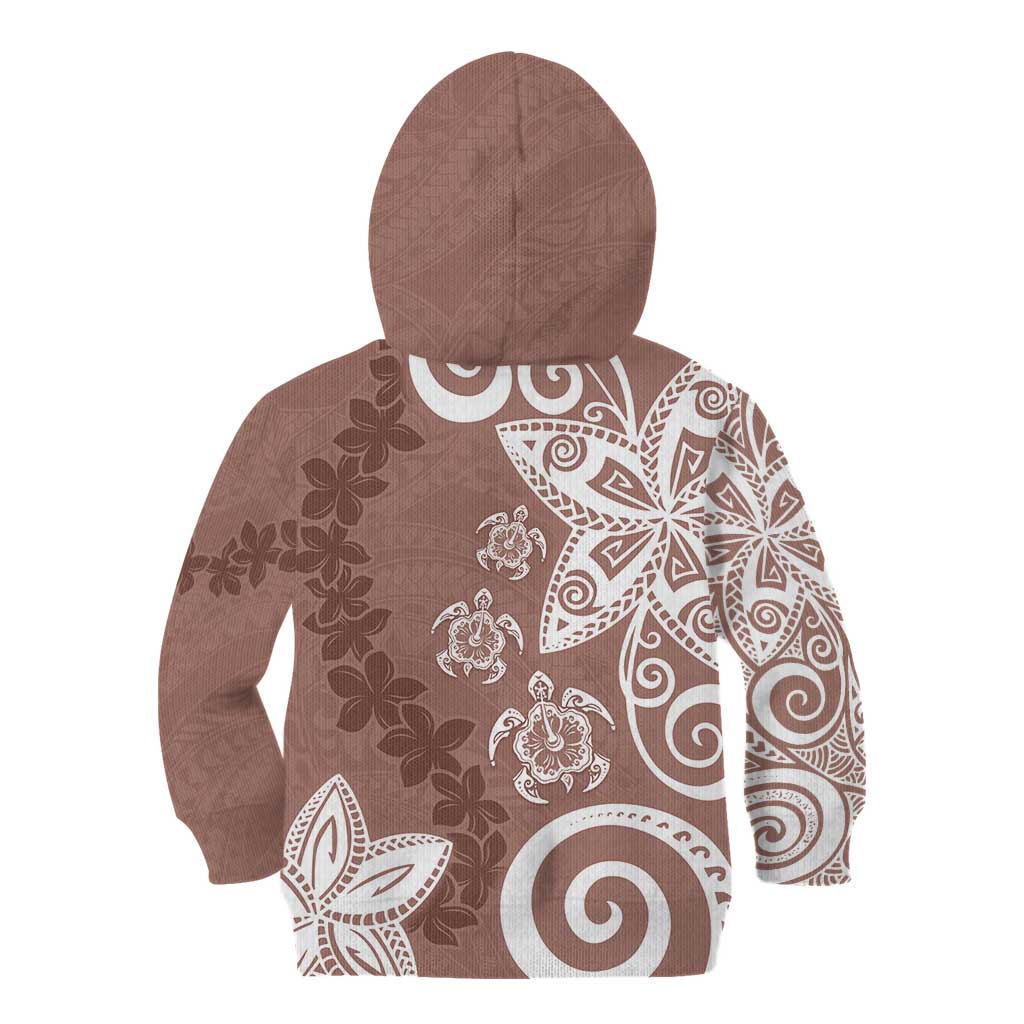 Polynesia Kid Hoodie Brown Tribal Turtle Floral Pattern