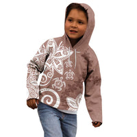 Polynesia Kid Hoodie Brown Tribal Turtle Floral Pattern