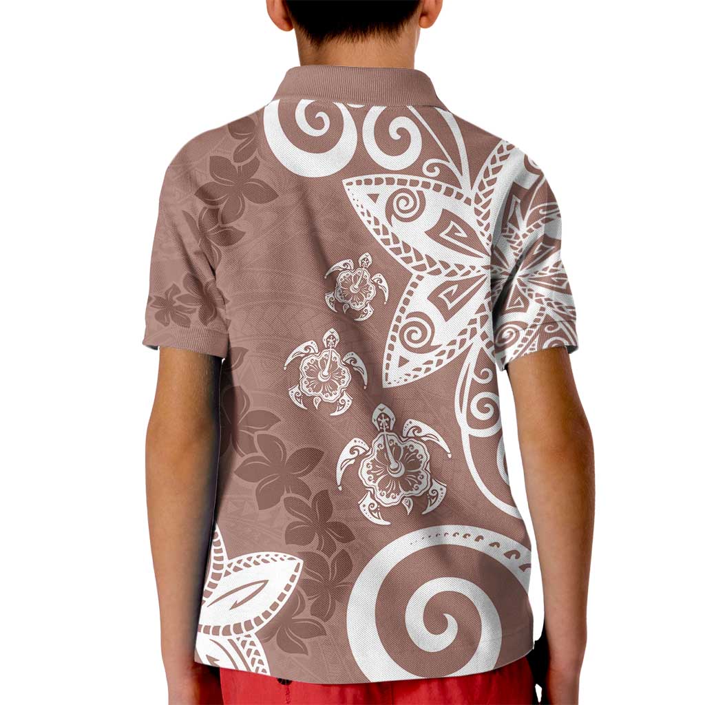 Polynesia Kid Polo Shirt Brown Tribal Turtle Floral Pattern