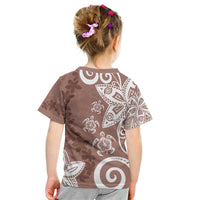 Polynesia Kid T Shirt Brown Tribal Turtle Floral Pattern