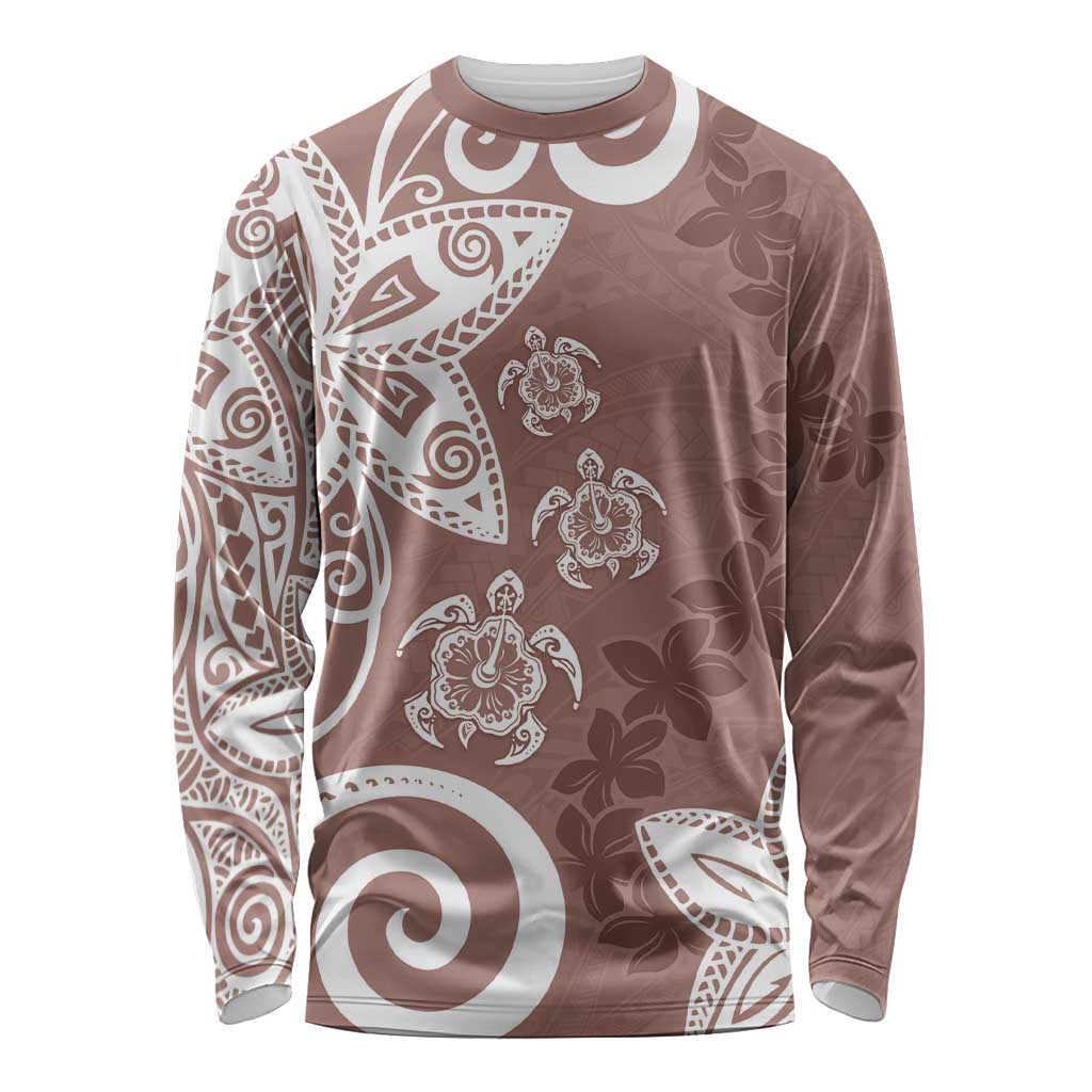 Polynesia Long Sleeve Shirt Brown Tribal Turtle Floral Pattern