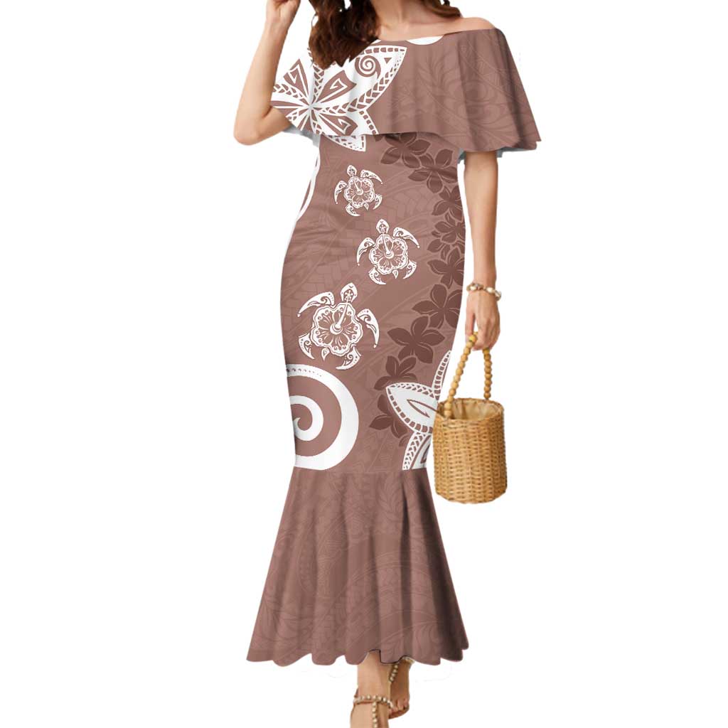 Polynesia Mermaid Dress Brown Tribal Turtle Floral Pattern LT05 Women Brown - Polynesian Pride