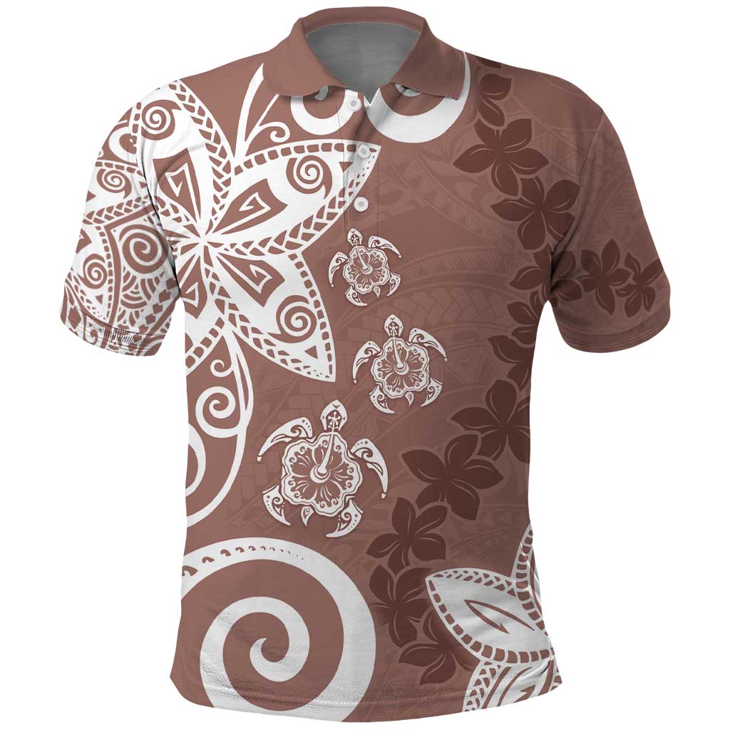 Polynesia Polo Shirt Brown Tribal Turtle Floral Pattern