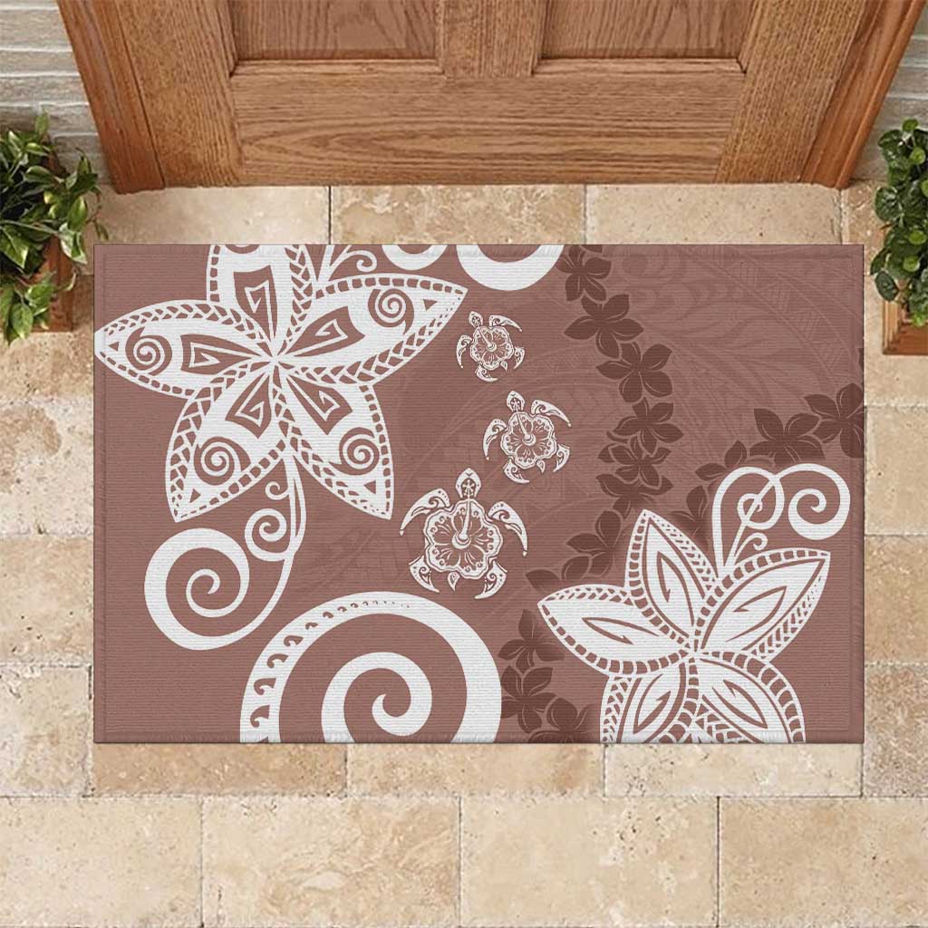 Polynesia Rubber Doormat Brown Tribal Turtle Floral Pattern