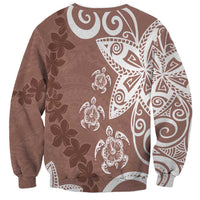 Polynesia Sweatshirt Brown Tribal Turtle Floral Pattern