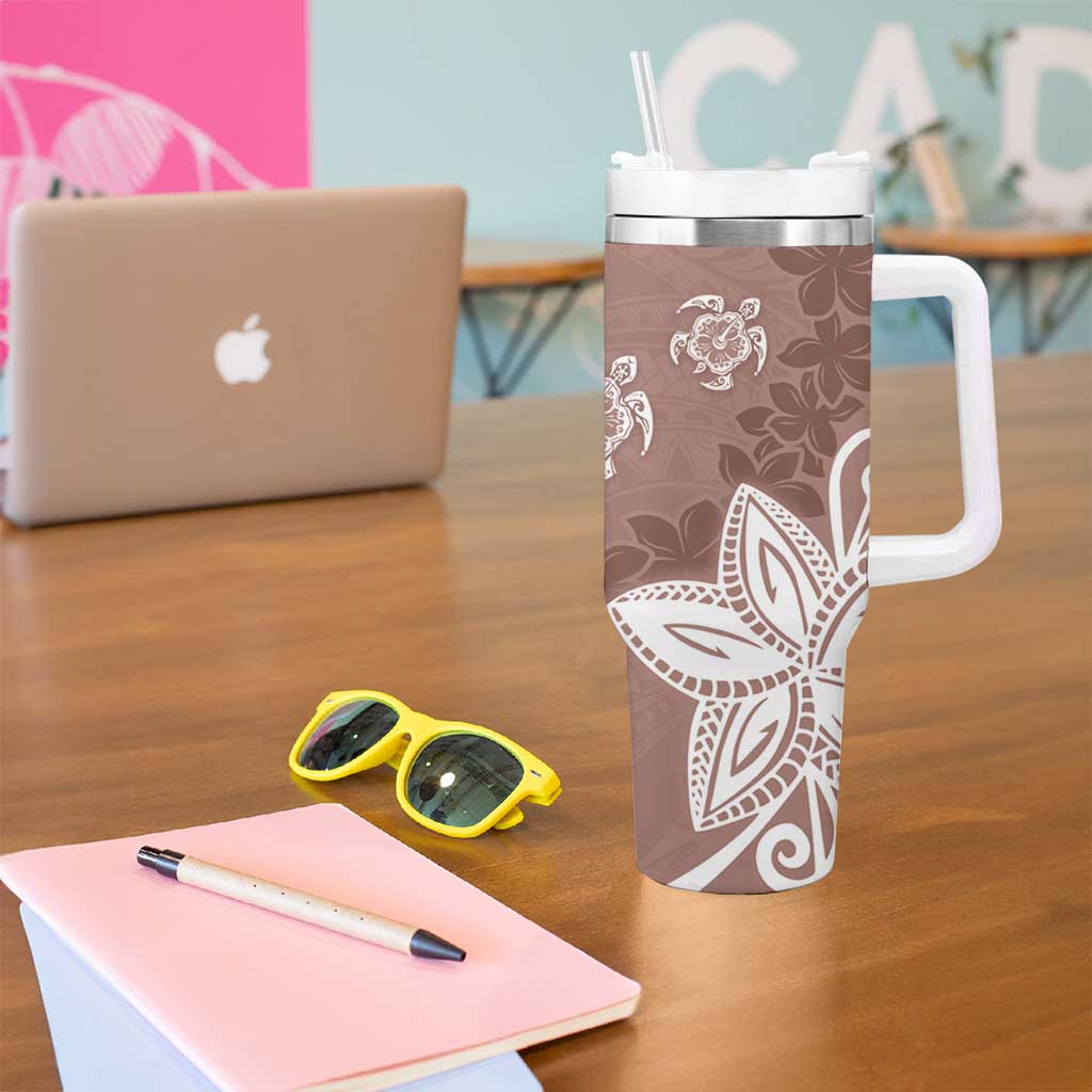 Polynesia Tumbler With Handle Brown Tribal Turtle Floral Pattern