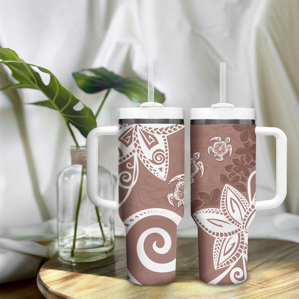 Polynesia Tumbler With Handle Brown Tribal Turtle Floral Pattern