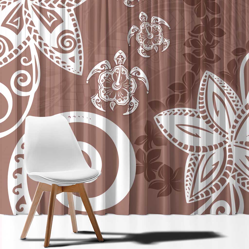 Polynesia Window Curtain Brown Tribal Turtle Floral Pattern