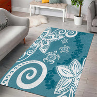 Polynesia Area Rug Hippie Blue Tribal Turtle Floral Pattern