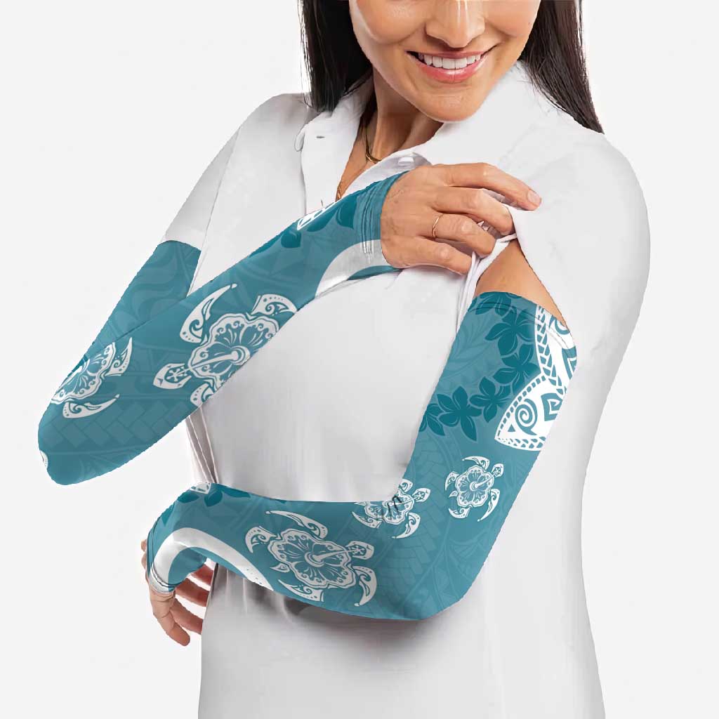 Polynesia Arm Sleeves Hippie Blue Tribal Turtle Floral Pattern - Polynesian Pride