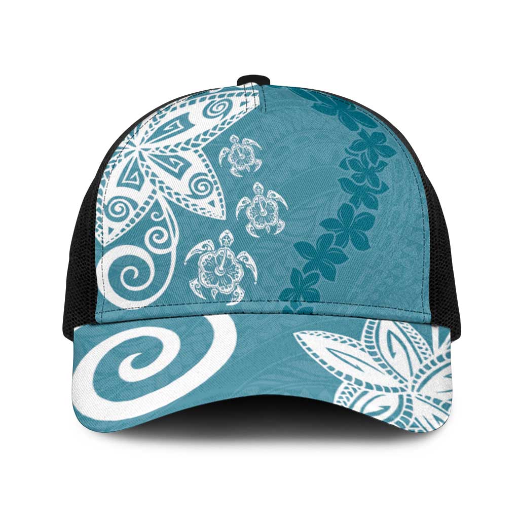 Polynesia Baseball Net Cap Hippie Blue Tribal Turtle Floral Pattern - Polynesian Pride