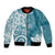 Polynesia Bomber Jacket Hippie Blue Tribal Turtle Floral Pattern