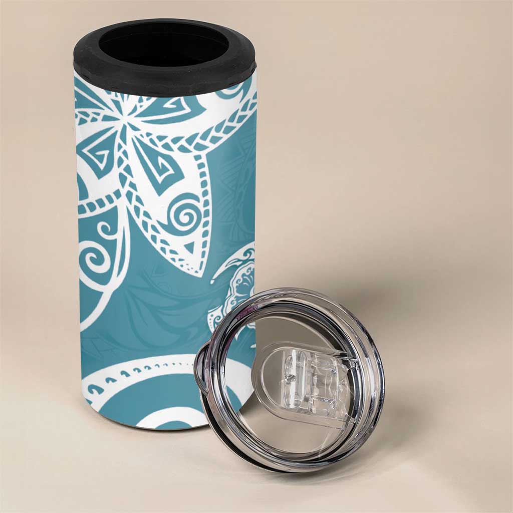 Polynesia 4 in 1 Can Cooler Tumbler Hippie Blue Tribal Turtle Floral Pattern