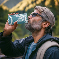 Polynesia 4 in 1 Can Cooler Tumbler Hippie Blue Tribal Turtle Floral Pattern