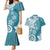 Polynesia Couples Matching Mermaid Dress and Hawaiian Shirt Hippie Blue Tribal Turtle Floral Pattern