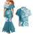 Polynesia Couples Matching Mermaid Dress and Hawaiian Shirt Hippie Blue Tribal Turtle Floral Pattern