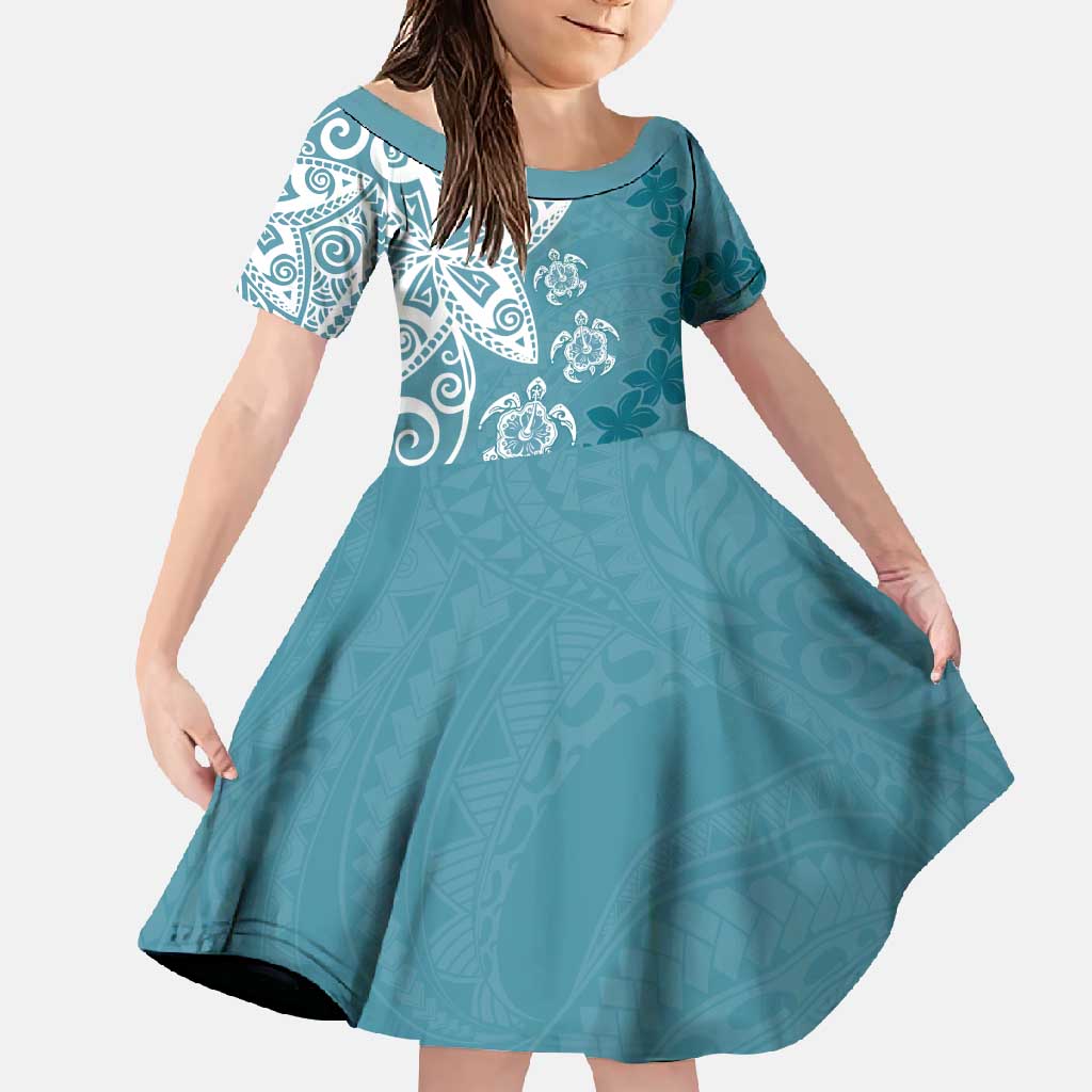 Polynesia Family Matching Mermaid Dress and Hawaiian Shirt Hippie Blue Tribal Turtle Floral Pattern