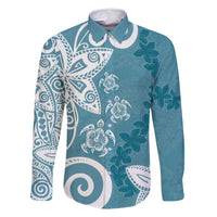 Polynesia Family Matching Mermaid Dress and Hawaiian Shirt Hippie Blue Tribal Turtle Floral Pattern