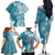 Polynesia Family Matching Off The Shoulder Long Sleeve Dress and Hawaiian Shirt Hippie Blue Tribal Turtle Floral Pattern