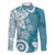 Polynesia Family Matching Off The Shoulder Long Sleeve Dress and Hawaiian Shirt Hippie Blue Tribal Turtle Floral Pattern