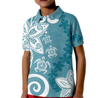 Polynesia Kid Polo Shirt Hippie Blue Tribal Turtle Floral Pattern