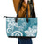 Polynesia Leather Tote Bag Hippie Blue Tribal Turtle Floral Pattern