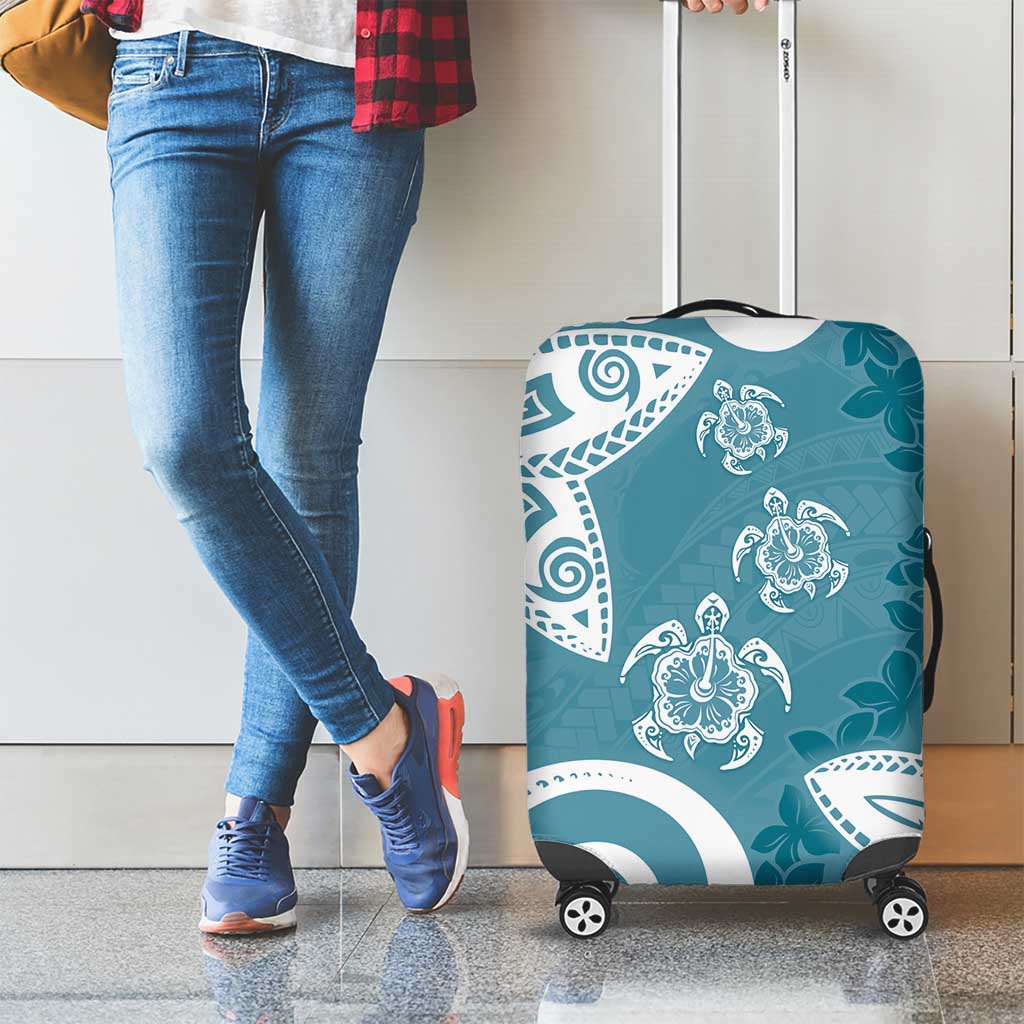 Polynesia Luggage Cover Hippie Blue Tribal Turtle Floral Pattern