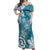 Polynesia Off Shoulder Maxi Dress Hippie Blue Tribal Turtle Floral Pattern