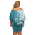 Polynesia Off Shoulder Short Dress Hippie Blue Tribal Turtle Floral Pattern