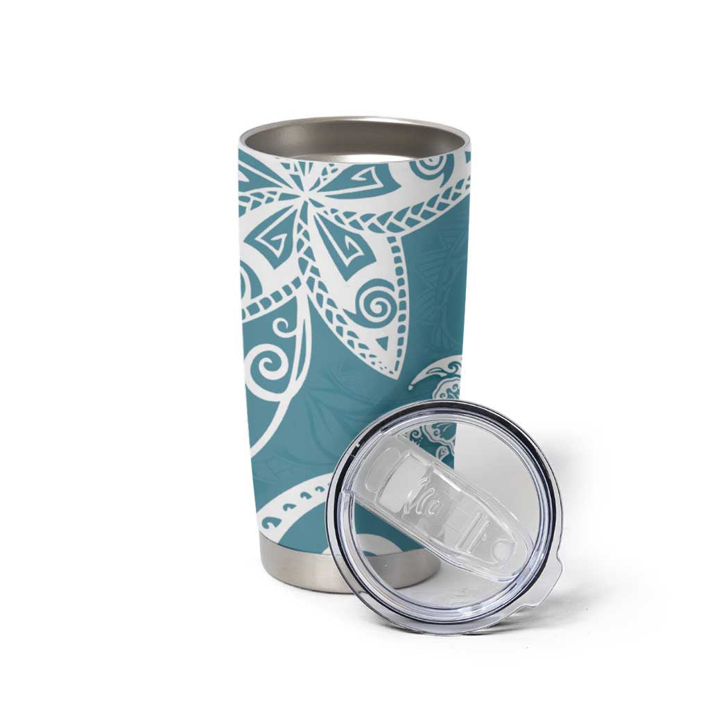 Polynesia Tumbler Cup Hippie Blue Tribal Turtle Floral Pattern