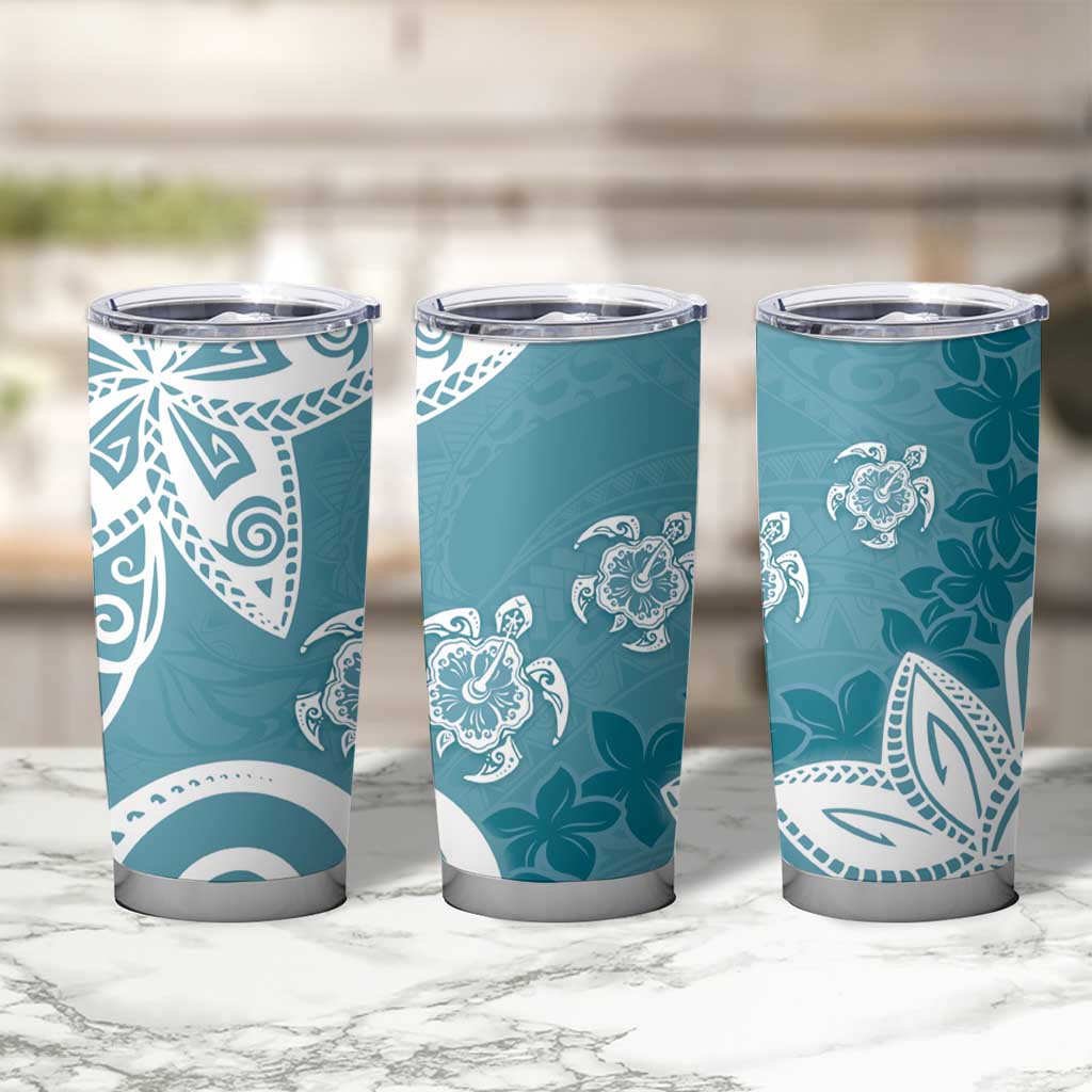Polynesia Tumbler Cup Hippie Blue Tribal Turtle Floral Pattern