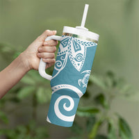 Polynesia Tumbler With Handle Hippie Blue Tribal Turtle Floral Pattern
