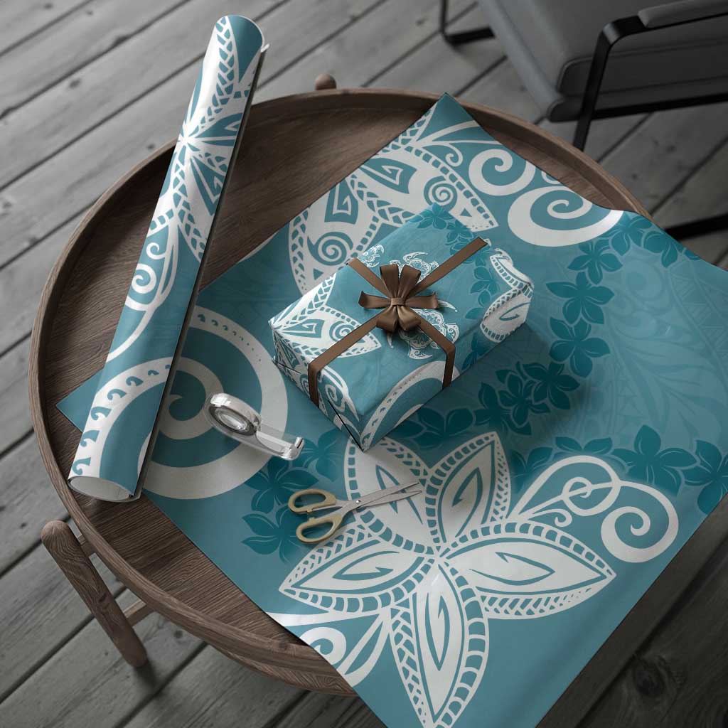 Polynesia Wrapping Paper Hippie Blue Tribal Turtle Floral Pattern - Polynesian Pride
