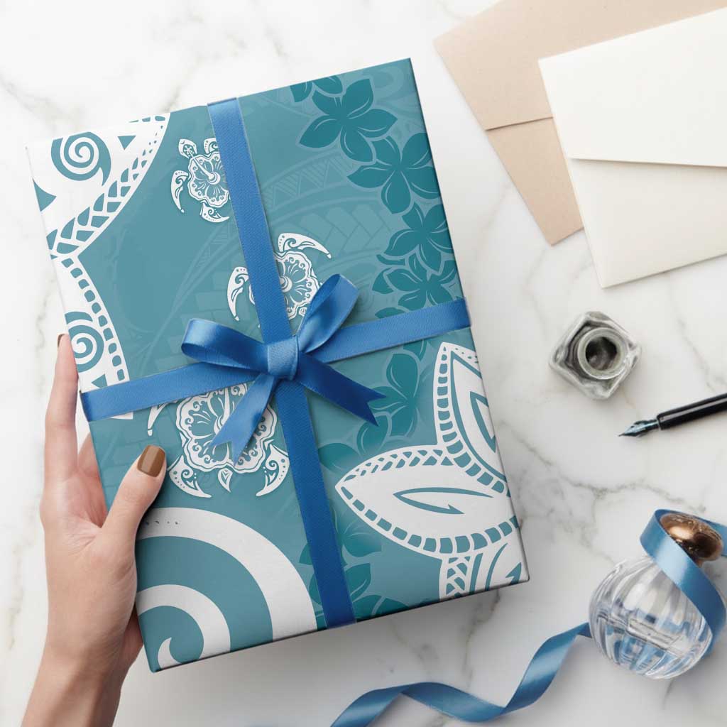 Polynesia Wrapping Paper Hippie Blue Tribal Turtle Floral Pattern - Polynesian Pride