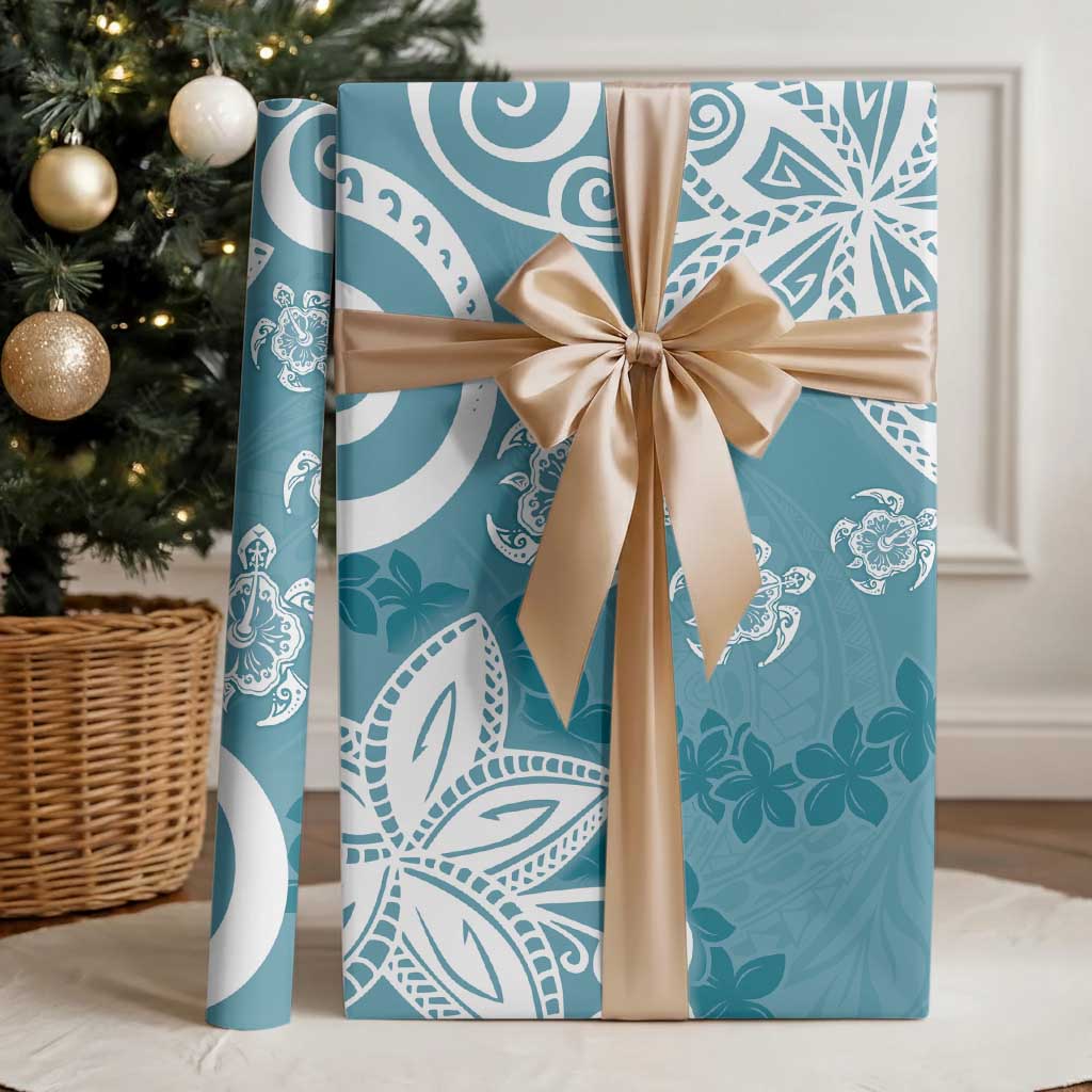 Polynesia Wrapping Paper Hippie Blue Tribal Turtle Floral Pattern - Polynesian Pride