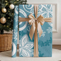 Polynesia Wrapping Paper Hippie Blue Tribal Turtle Floral Pattern - Polynesian Pride