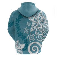 Polynesia Zip Hoodie Hippie Blue Tribal Turtle Floral Pattern