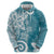 Polynesia Zip Hoodie Hippie Blue Tribal Turtle Floral Pattern