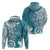 Polynesia Zip Hoodie Hippie Blue Tribal Turtle Floral Pattern