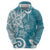 Polynesia Zip Hoodie Hippie Blue Tribal Turtle Floral Pattern