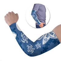 Polynesia Arm Sleeves Blue Tribal Turtle Floral Pattern - Polynesian Pride